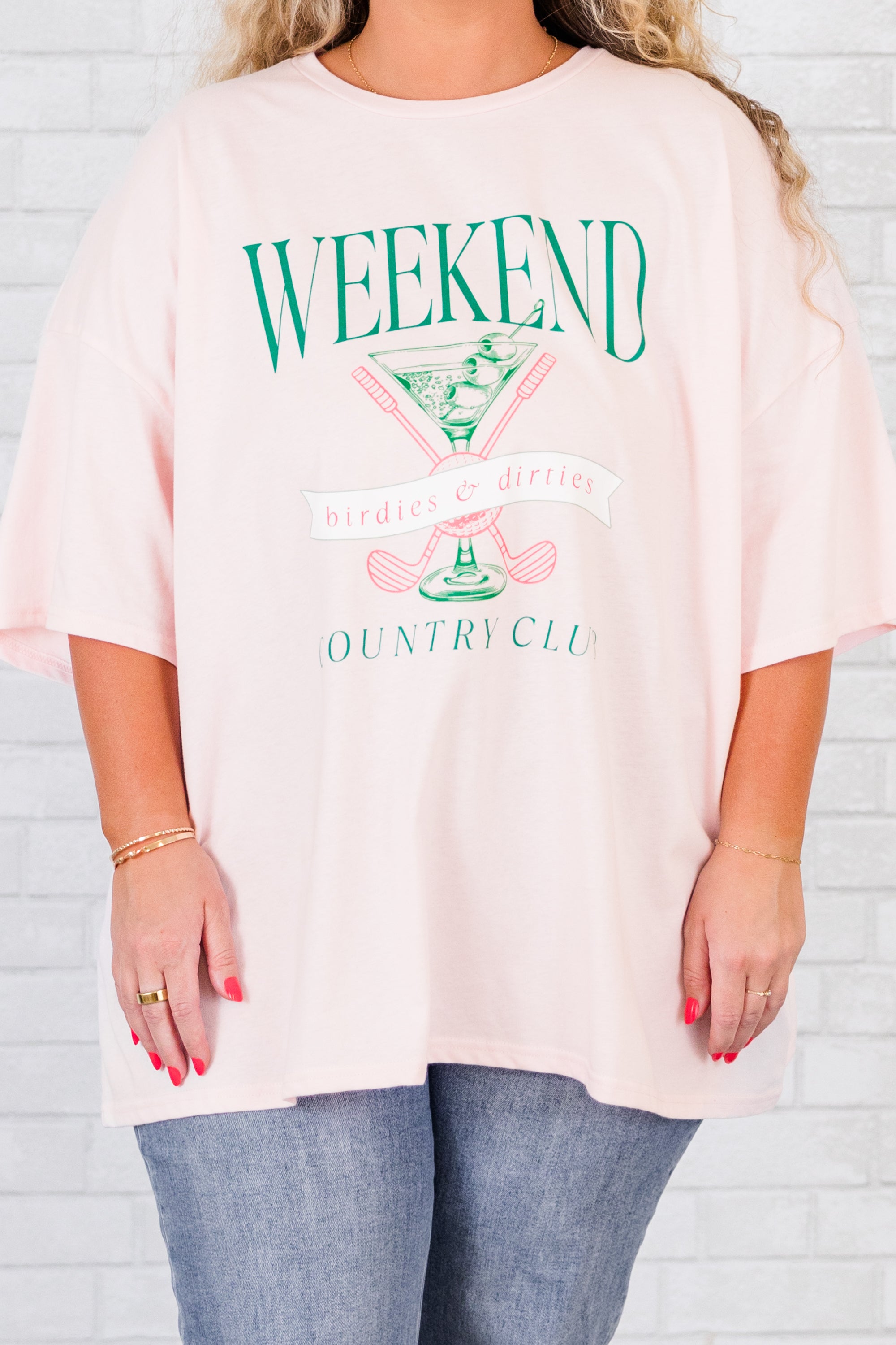 Weekend Club Boyfriend Tee. Cream Pink