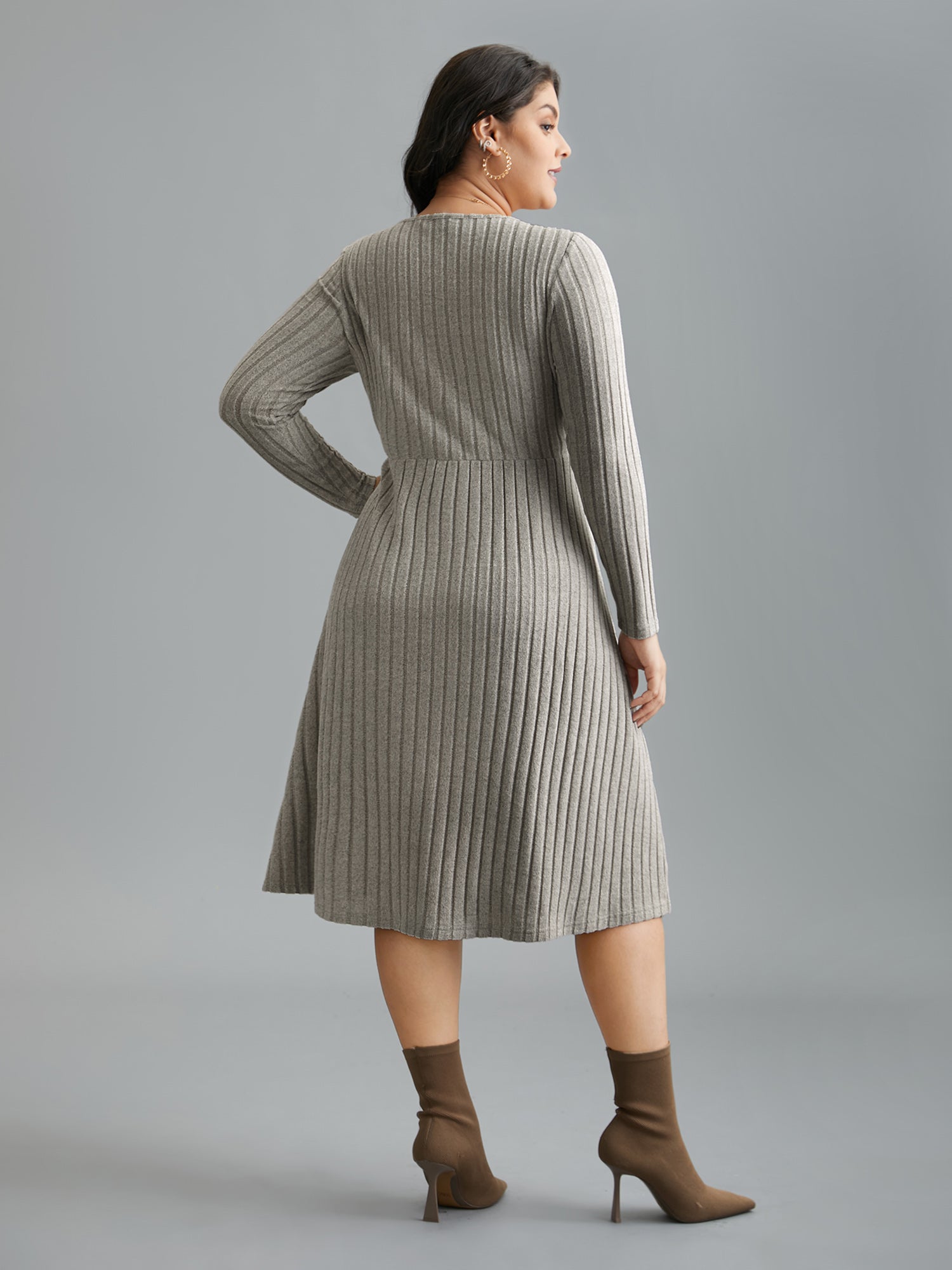 Lace Neck Patchwork Ribbed Knit Dress