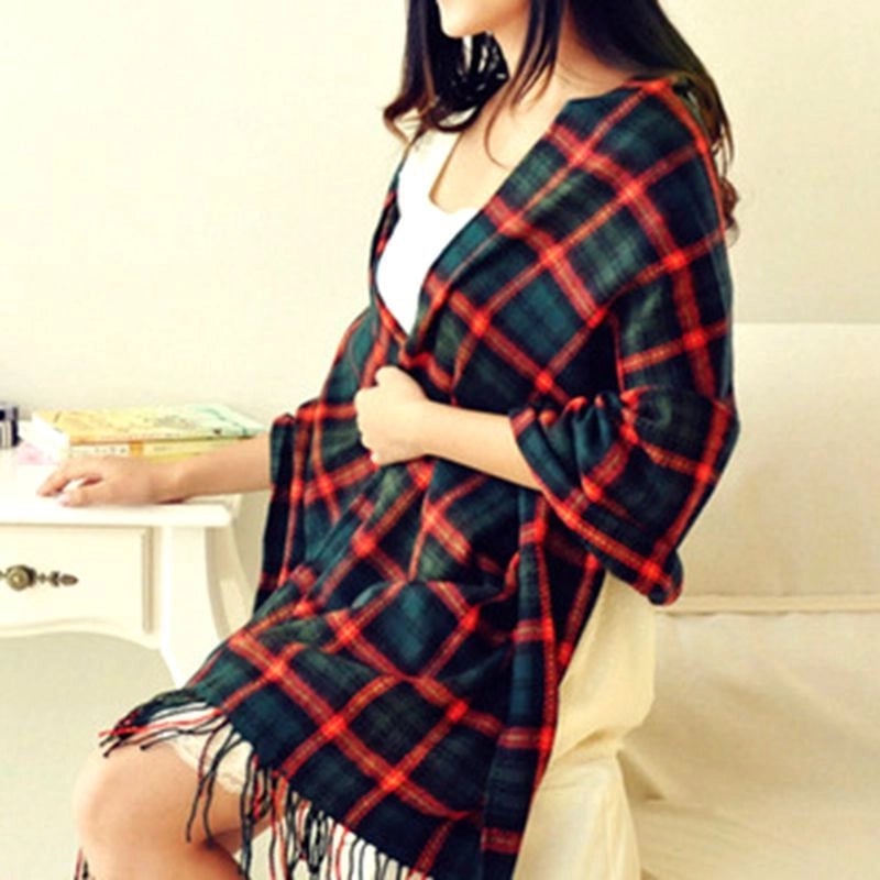 Plaid Scarf Women's Winter Versatile Student Scarf Cashmere Tassel Dual-use Warm Plaid Shawl
