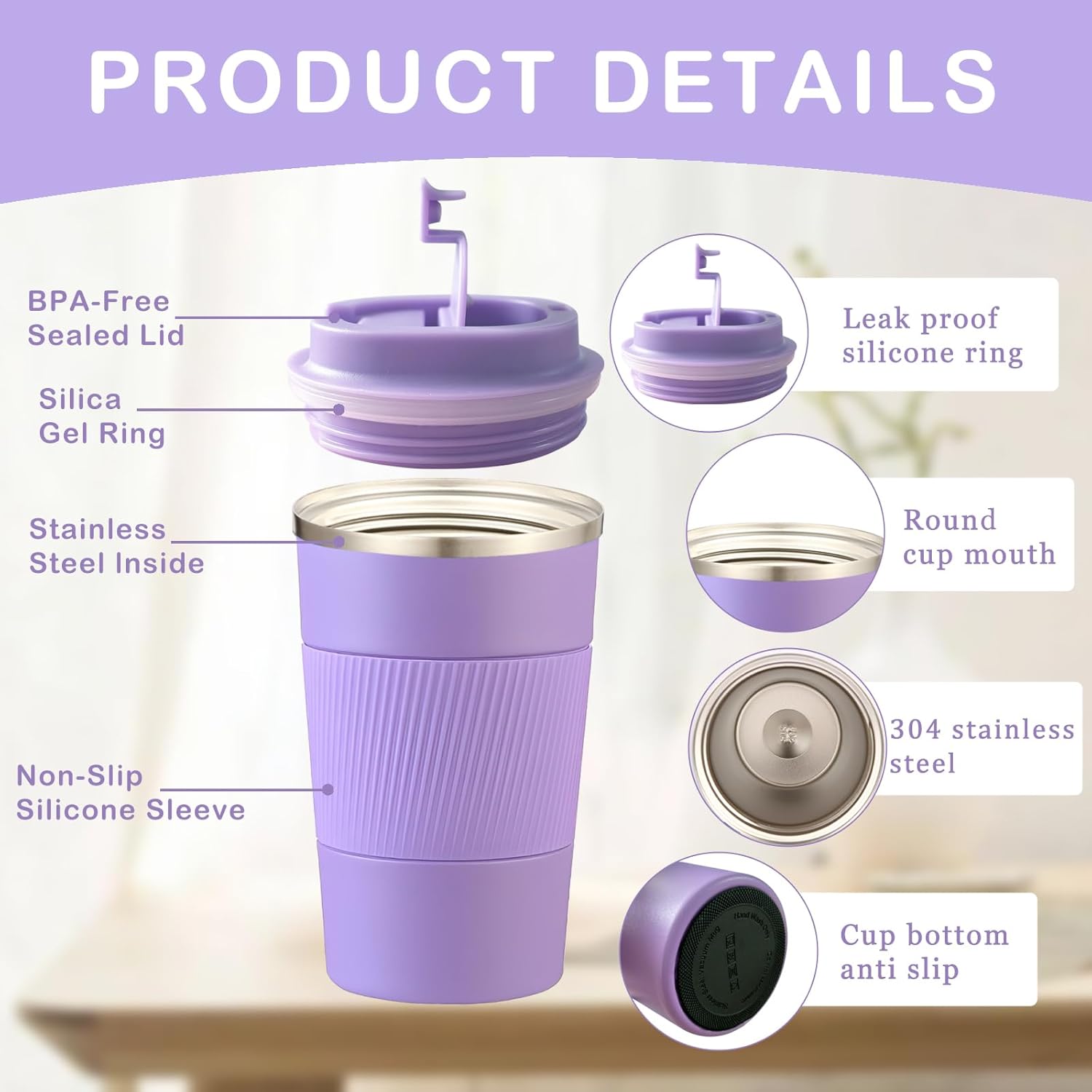 Senshuomy Travel Mug, Insulated Coffee Cup with Leakproof Lid, Reusable Coffee Cups Travel Cup, Stainless Steel thermaol Mug for Hot Cold Drinks (Green 380ml)