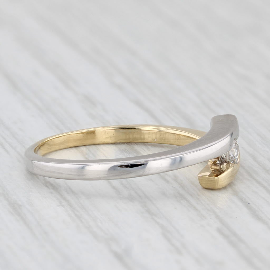 0.10ct Diamond Solitaire Bypass Ring 18k Yellow White Gold Size 7.75
