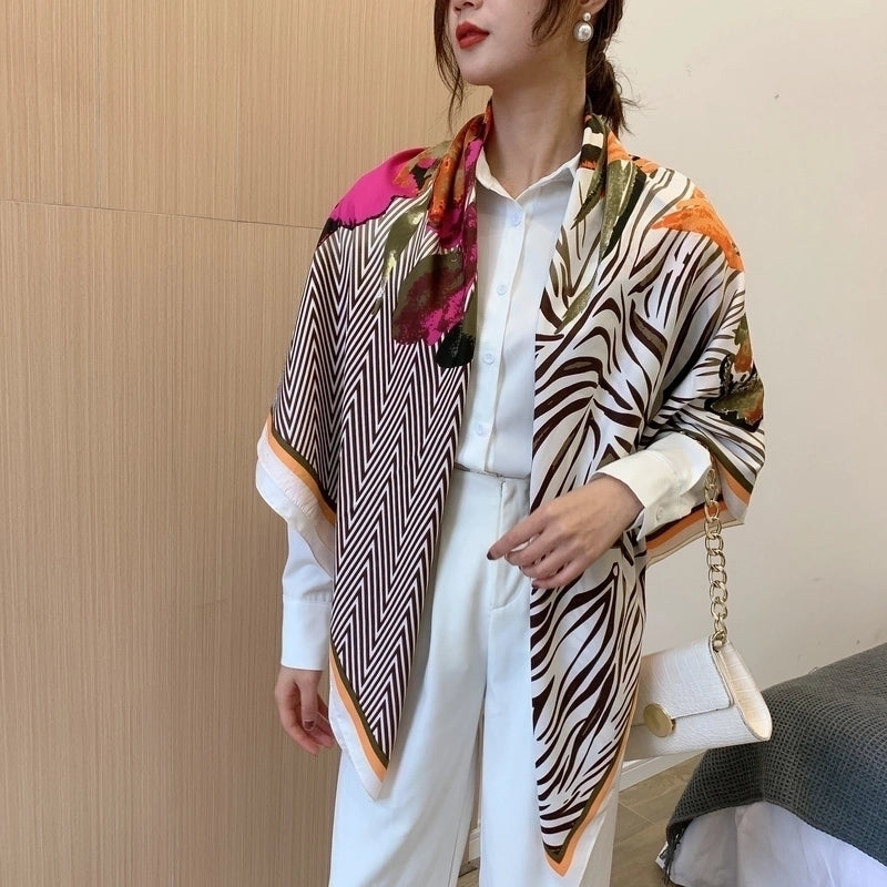Women's Elegant Minimalist Plant Polyester Silk Scarf
