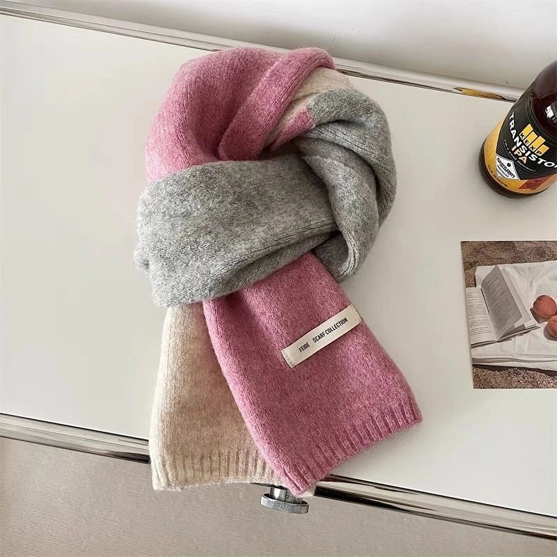 New Autumn And Winter Style Contrast Color Scarf Female Neck Protection Korean Cute Student Warm Knitted Scarf Male