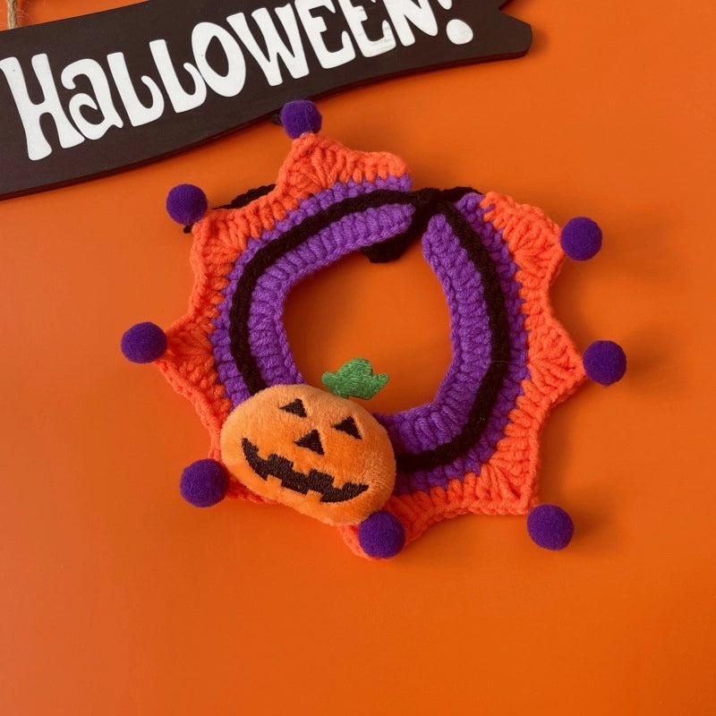 Hot Halloween Pet Wool Collar Dogs And Cats Funny Knitted Hat Spider Pumpkin Scarf