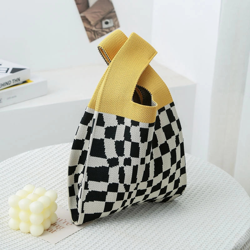 Women's Small Knit Color Block Streetwear Square Open Shoulder Bag