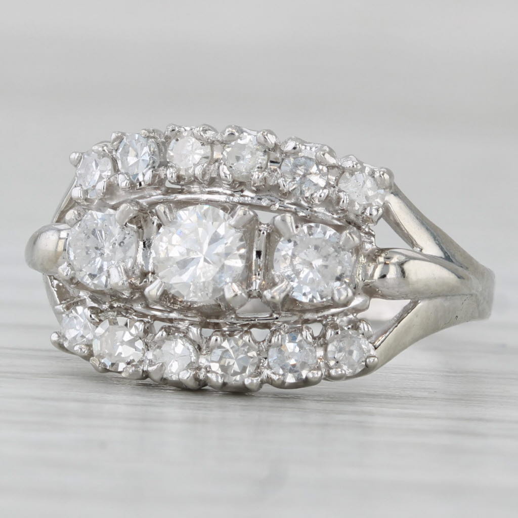 Vintage 0.94ctw Diamond 3-Stone Ring 14k White Gold Size 7.25