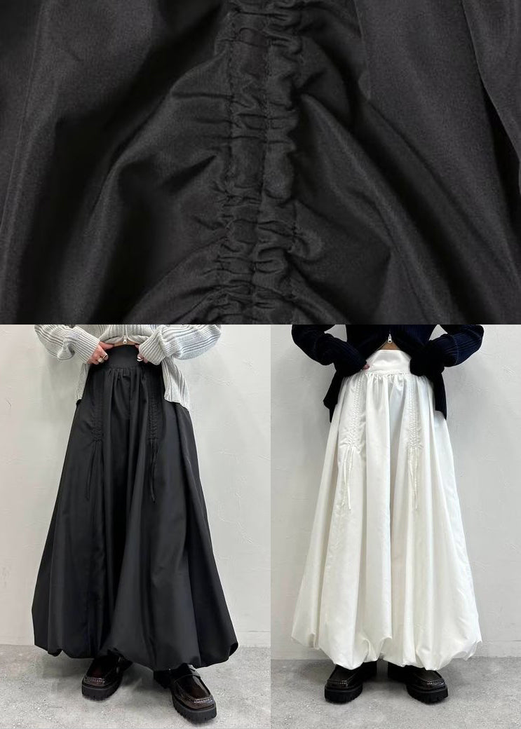 White Cotton Lantern Skirt High Waist Wrinkled Summer