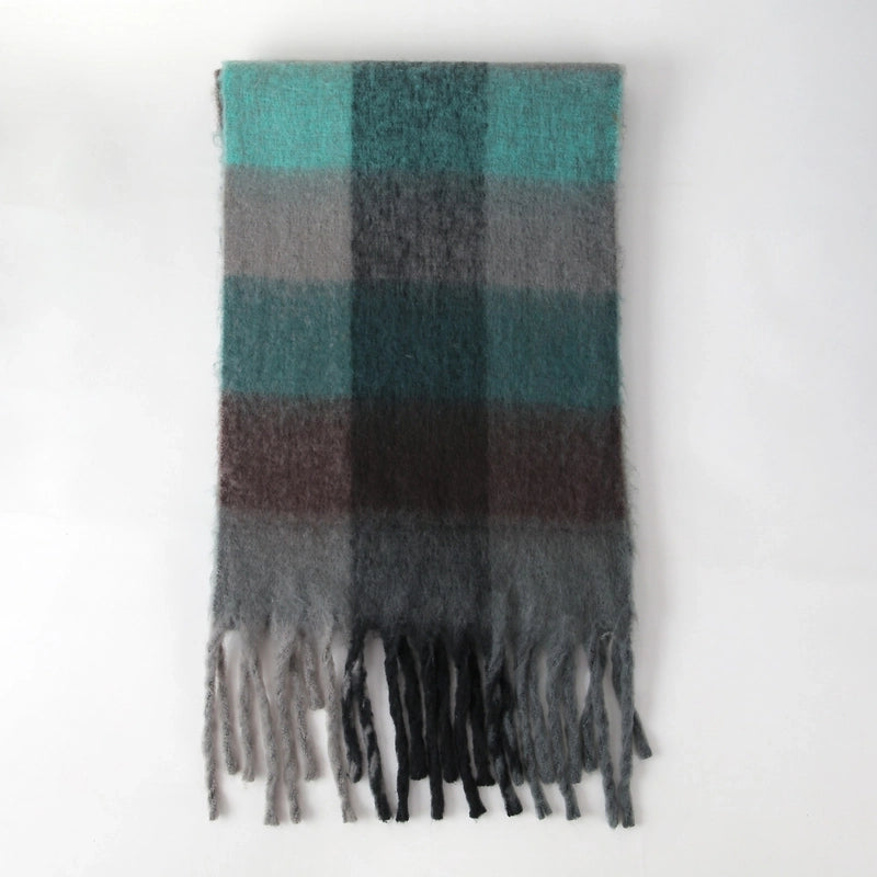 The Same Plaid Scarf Women Stitching Cashmere Mauhair Student Couple Winter Warm Shawl