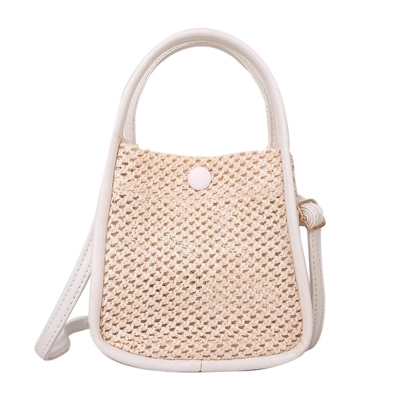 Women's Small Straw Color Block Streetwear Square Zipper Straw Bag