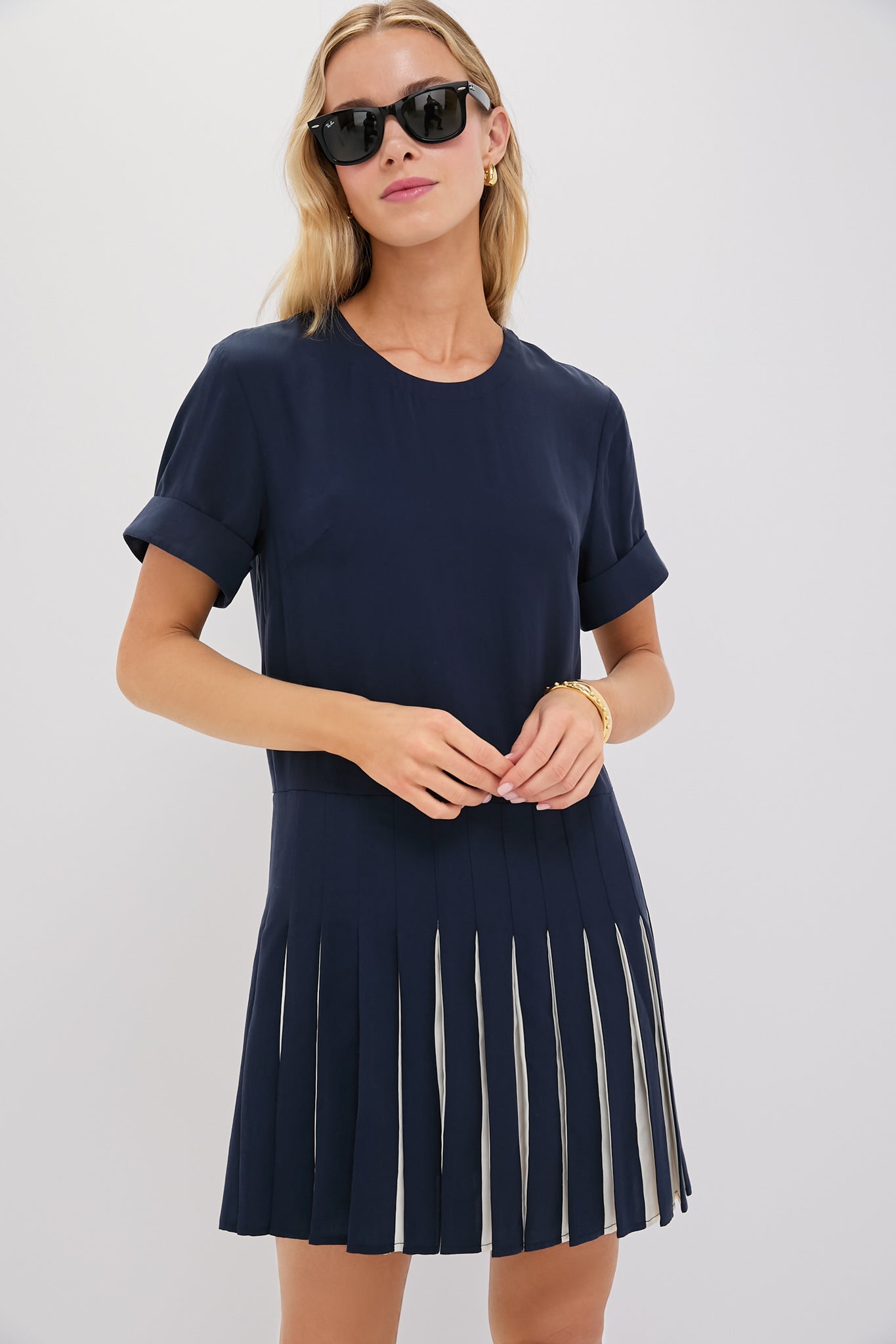 Navy Pleated Liza Dress