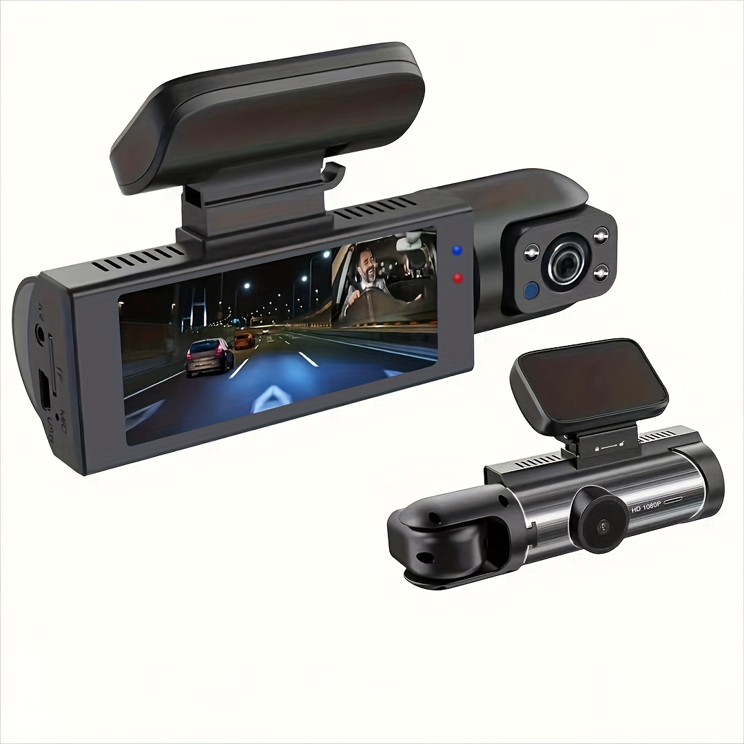 Dual Dash Camera with Night Vision, G-Sensor, Loop Recording, and Wide Angle Lens - 1080P Full HD Car DVR for Front and Interior Monitoring