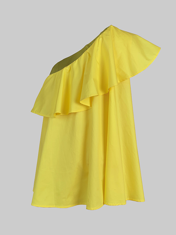 Loose Sleeveless Asymmetric Double Layered Solid Color One-shoulder Vest Top