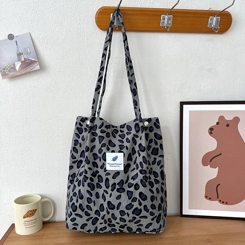 Women's Large Corduroy Smile Face Streetwear Square Magnetic Buckle Handbag