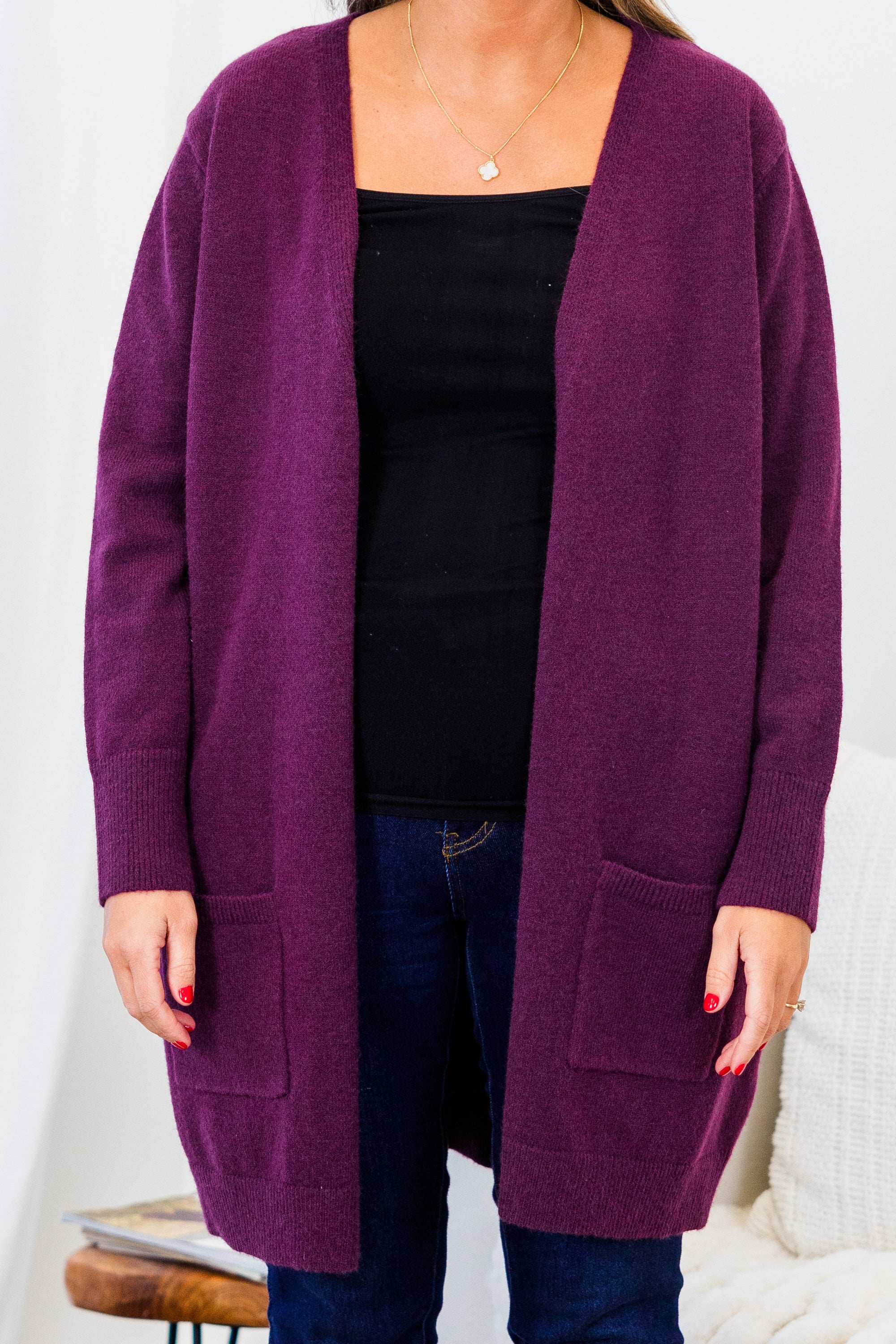 Bundled Up In Joy Cardigan. Plum