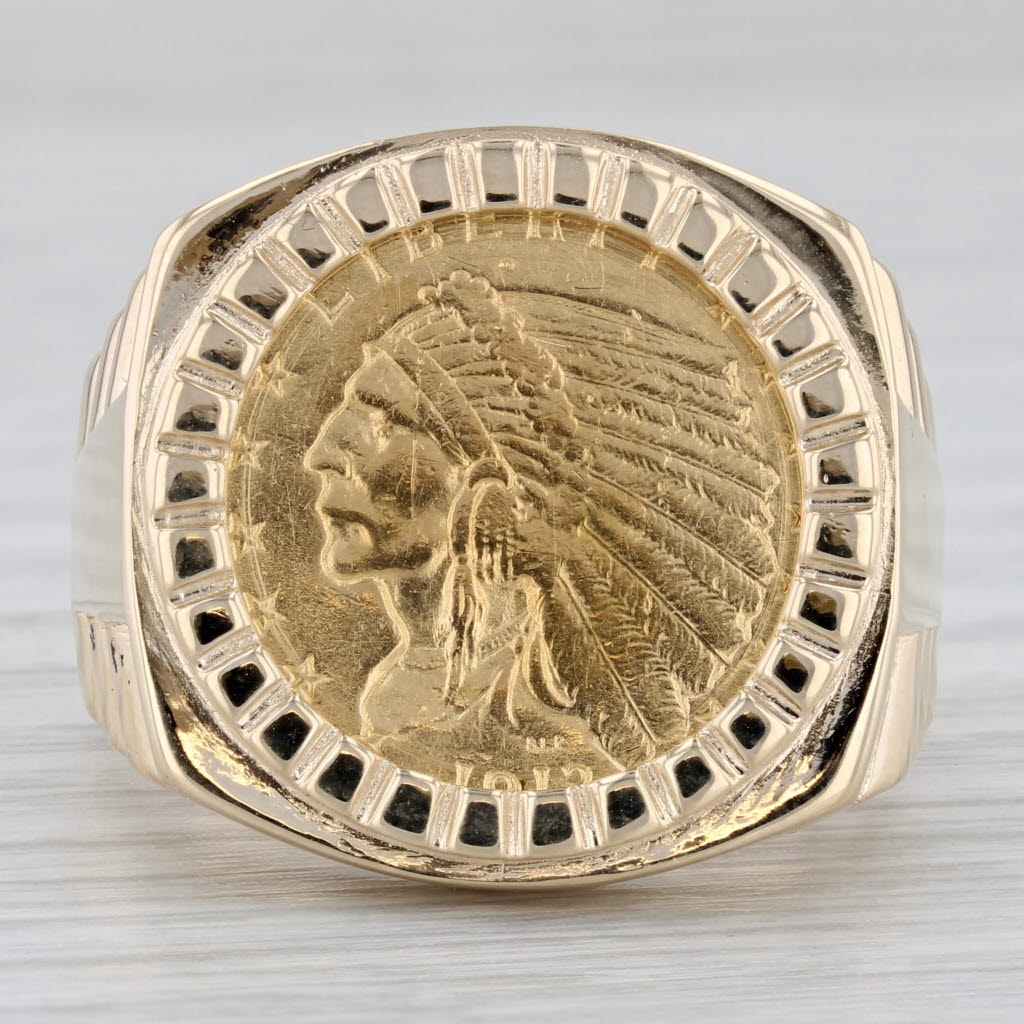 Authentic 1913 Indian Head $2.5 Gold Coin Ring 10k 900 Yellow Gold Size 11.25