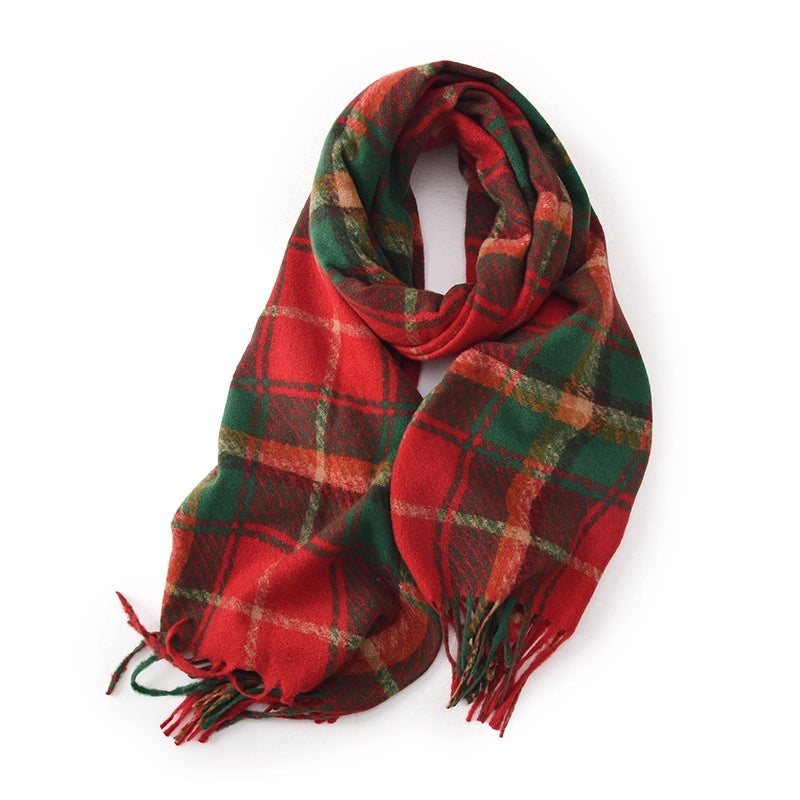 Women's Basic Plaid Polyester Tassel Scarf