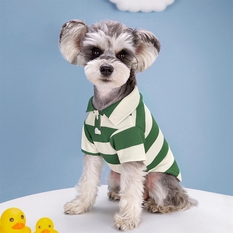 Casual Minimalist Polyester Stripe Lapel Pet Clothing