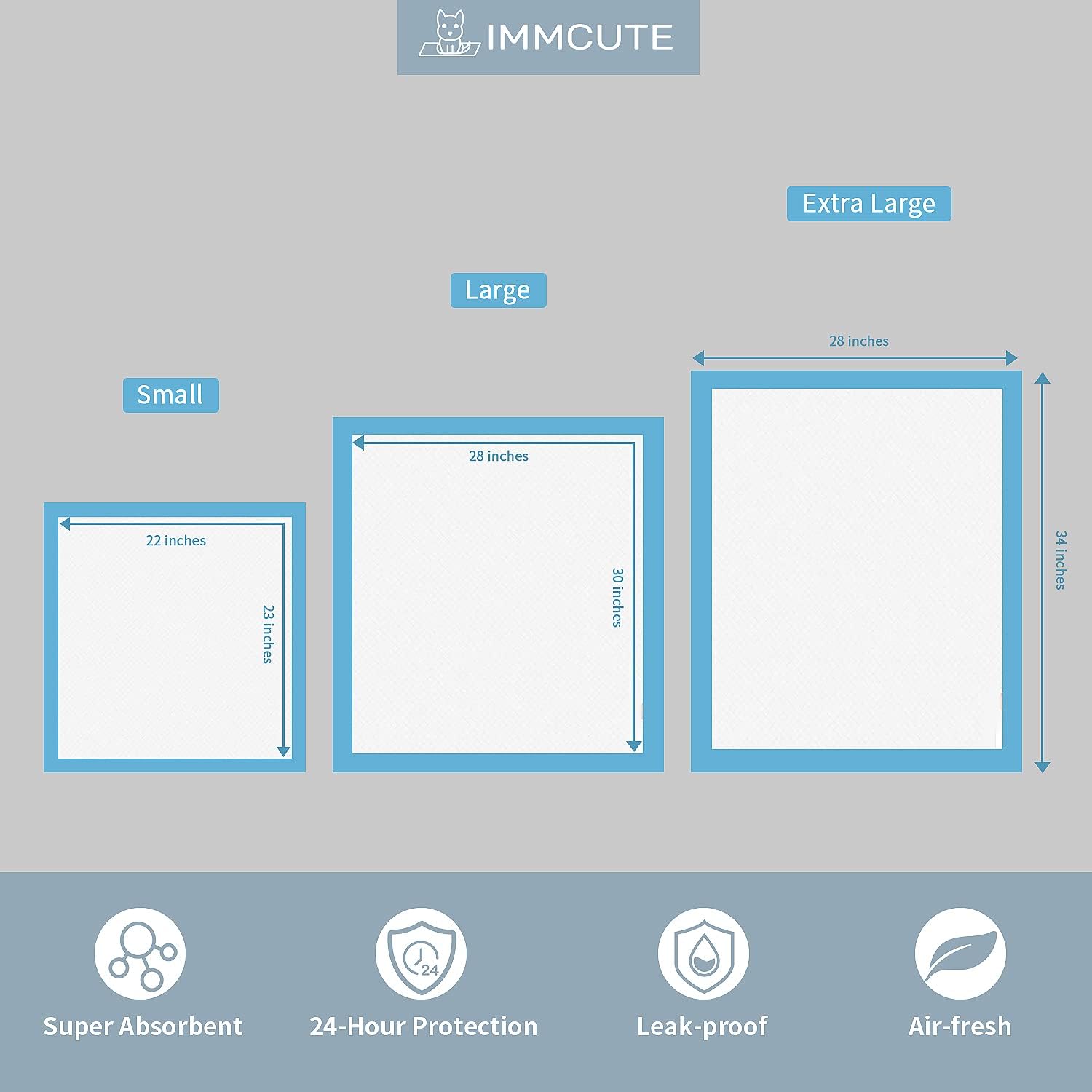 IMMCUTE Puppy Pee Pads 22x23-100 Count | Dog Pee Training Pads Super Absorbent & Leak-Proof | Disposable Pet Piddle and Potty Pads for Puppies | Dogs | Doggie| Cats | Rabbits