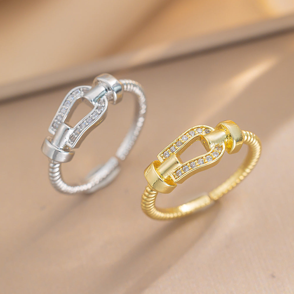 Seiko High Version Classic Horseshoe Buckle Ring Fashion Ins Brushed Ring Adjustable Female