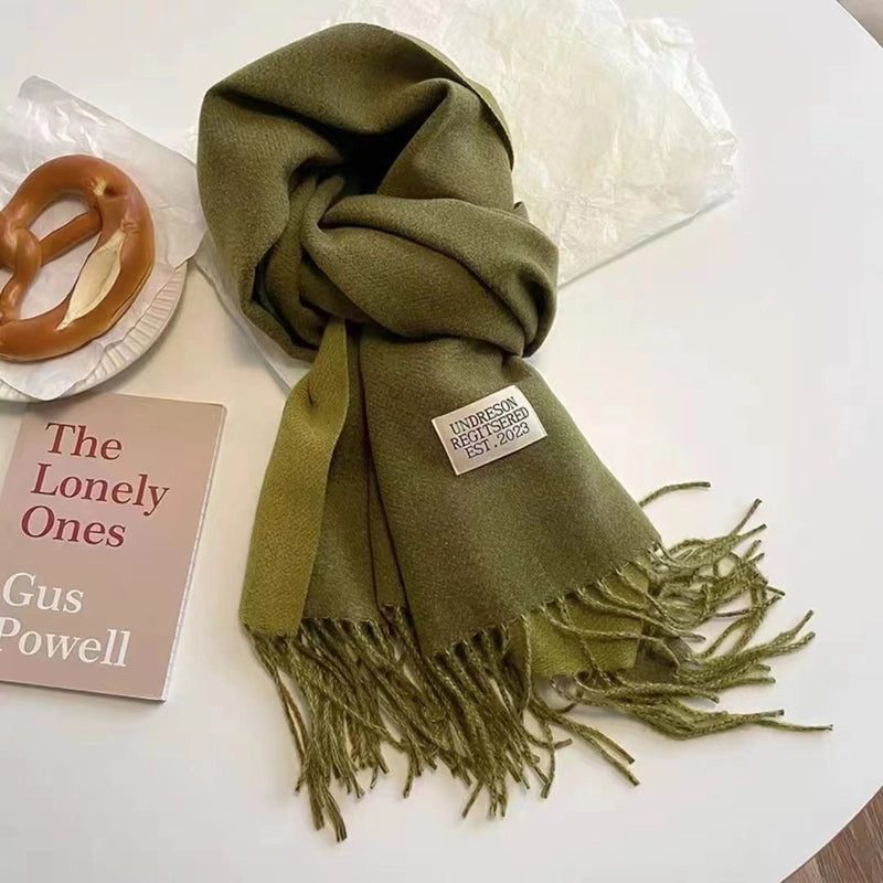 Double-sided Plain Scarf  Couple Mid-length Scarf Autumn And Winter Warm Color Matching Shawl Tassel Scarf