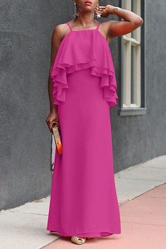 Casual Straps Sleeveless Ruffled Sundress Backless Maxi Dress