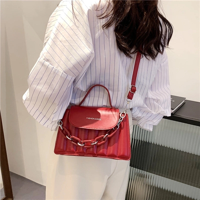 Fashion Pu Leather Embroidery Thread Geometric Shoulder Bag