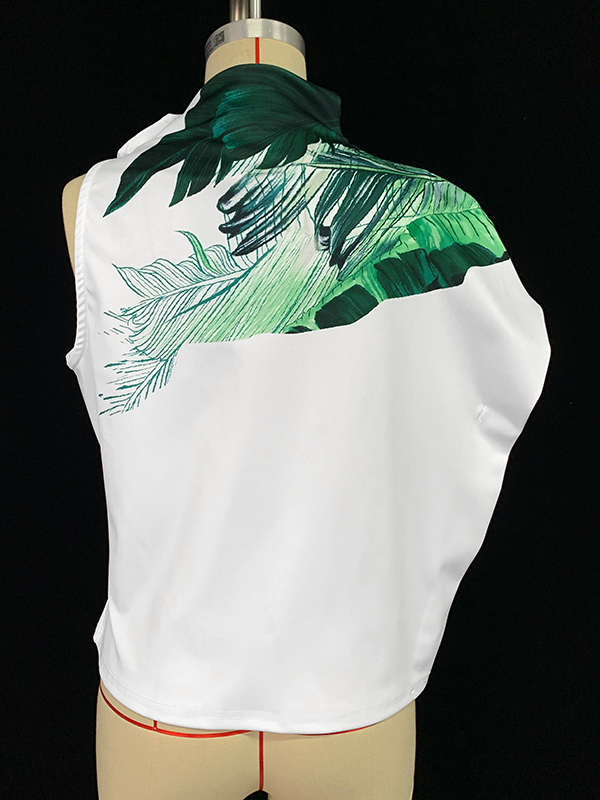 Loose Sleeveless Printed Mock Neck Vest Top