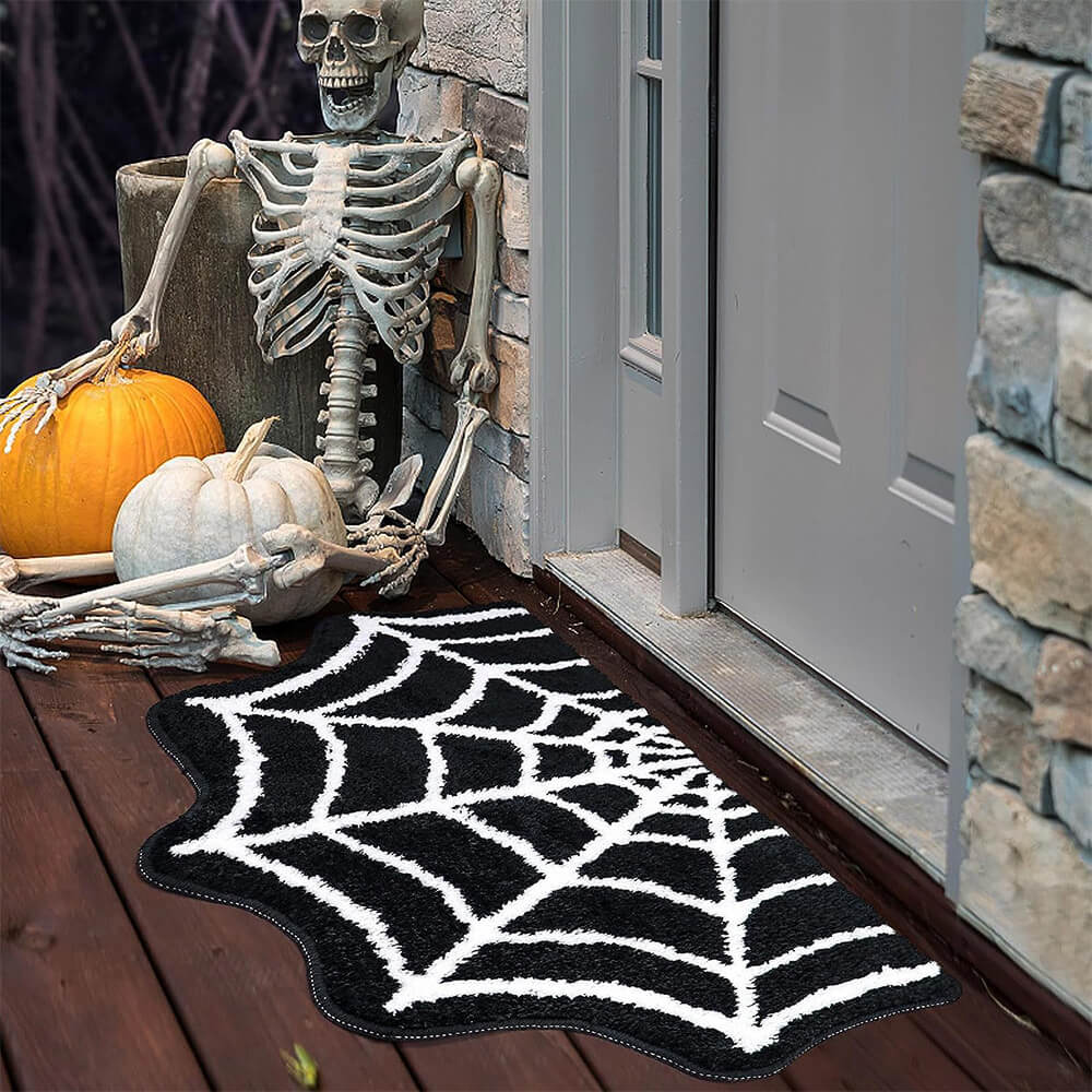 Luxurious Faux Cashmere Halloween Carpet - Soft and Spooky Spider Web Design Rug