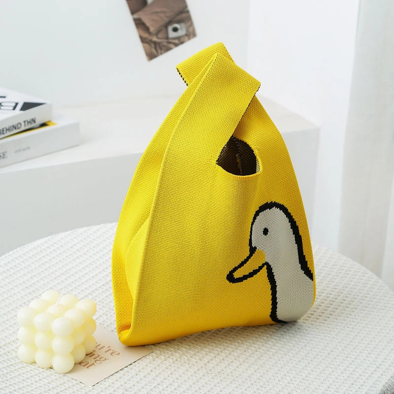 Women's Small Knit Color Block Streetwear Square Open Shoulder Bag