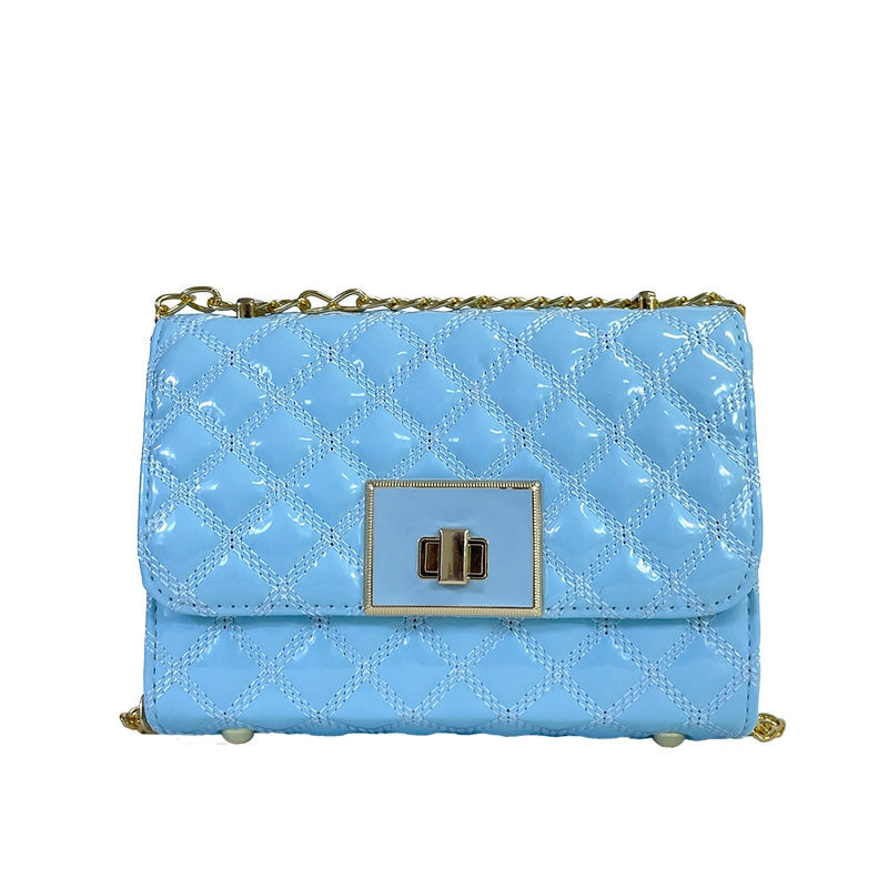 Women's Pu Leather Solid Color Lingge Basic Sewing Thread Square Magnetic Buckle Crossbody Bag