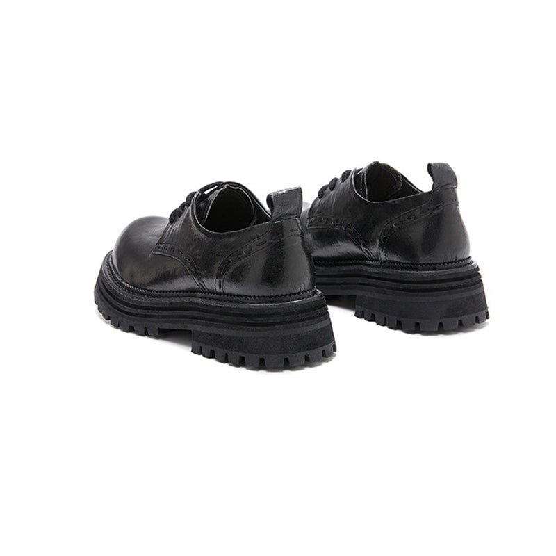 Horse Leather Chunky Oxfords for Women in Brown/Black