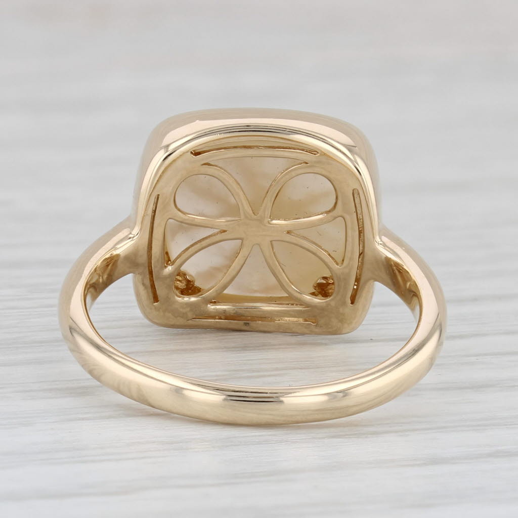 Moher of Pearl Cushion Cabochon Solitaire Ring 14k Yellow Gold Size 7.25