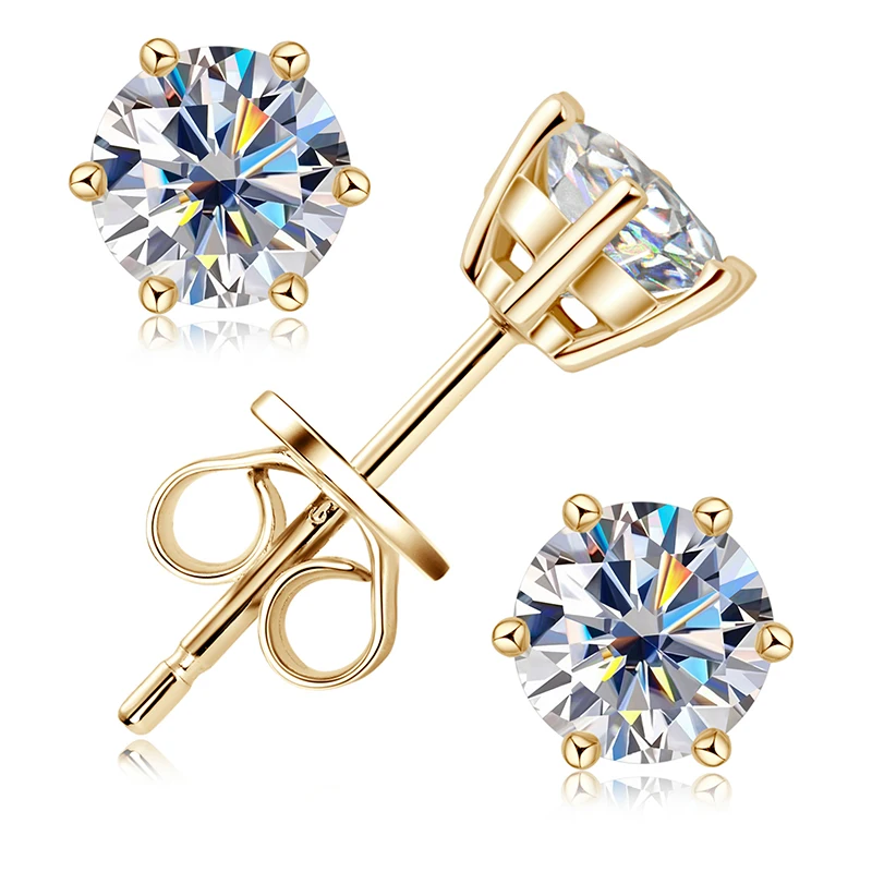 Moissanite 0.5CT 1CT 2CT 3CT Gold Plated 925 Sterling Silver vvs Moissanite Stud Earrings with Gra Certificate