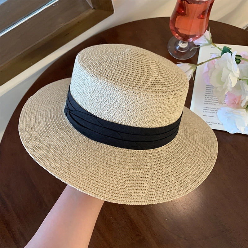 Women's Vacation Color Block Flat Eaves Straw Hat