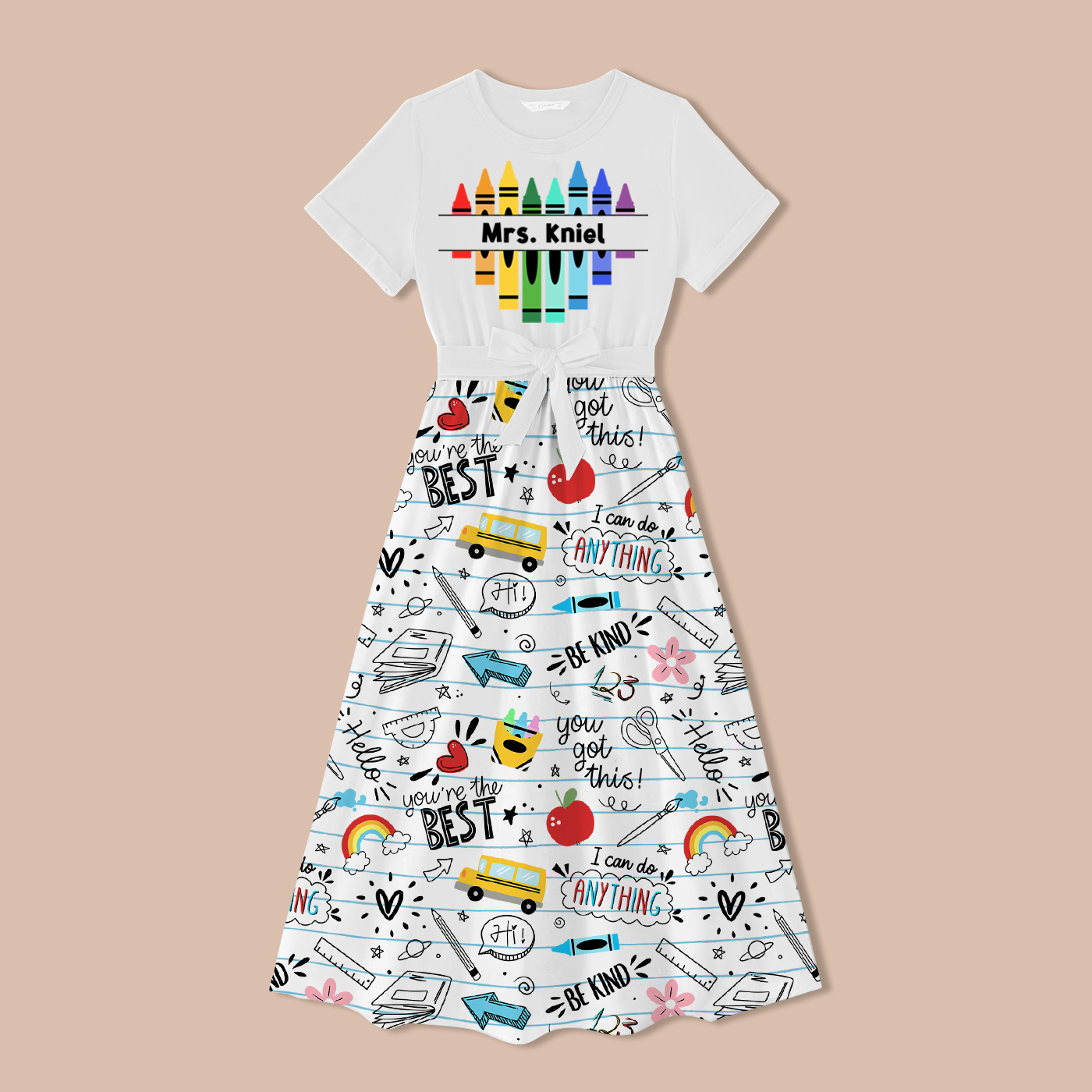 Personalized Name Colorful Crayons Teacher One Piece Dress