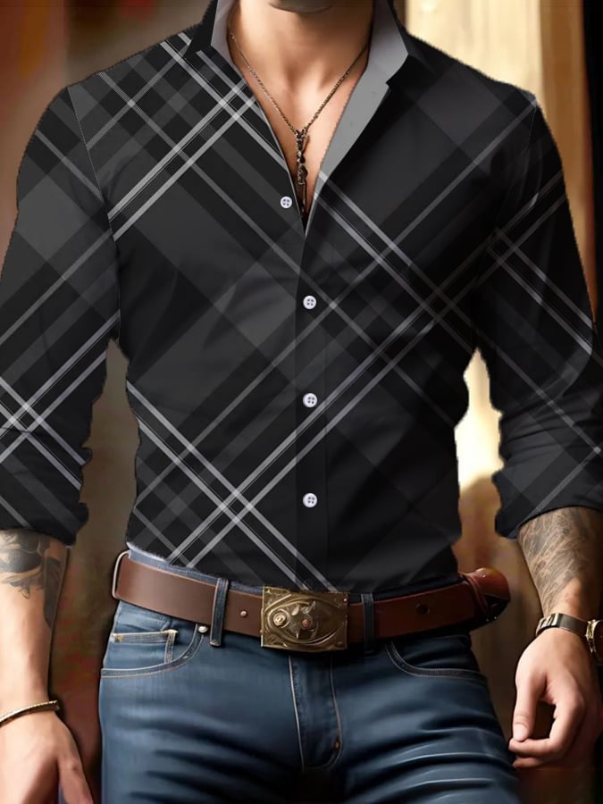 Men's Casual Business Checkered Print Shirt