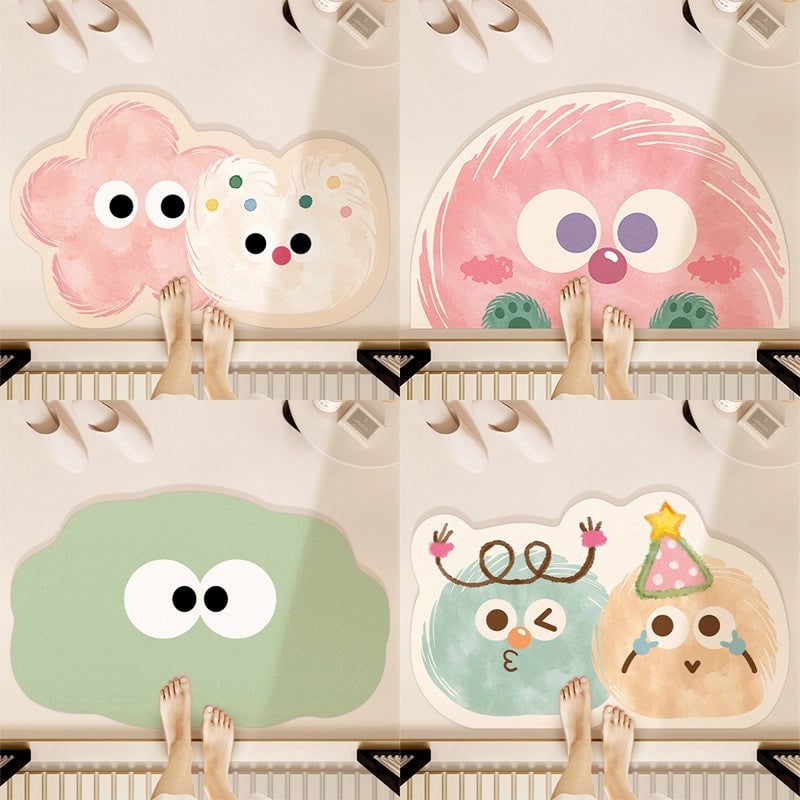 Cartoon Bathroom Mat Absorbent Dirt Resistant Fun Bathroom Door Quick-drying Diatom Mud Mat Toilet Anti-slip Mat