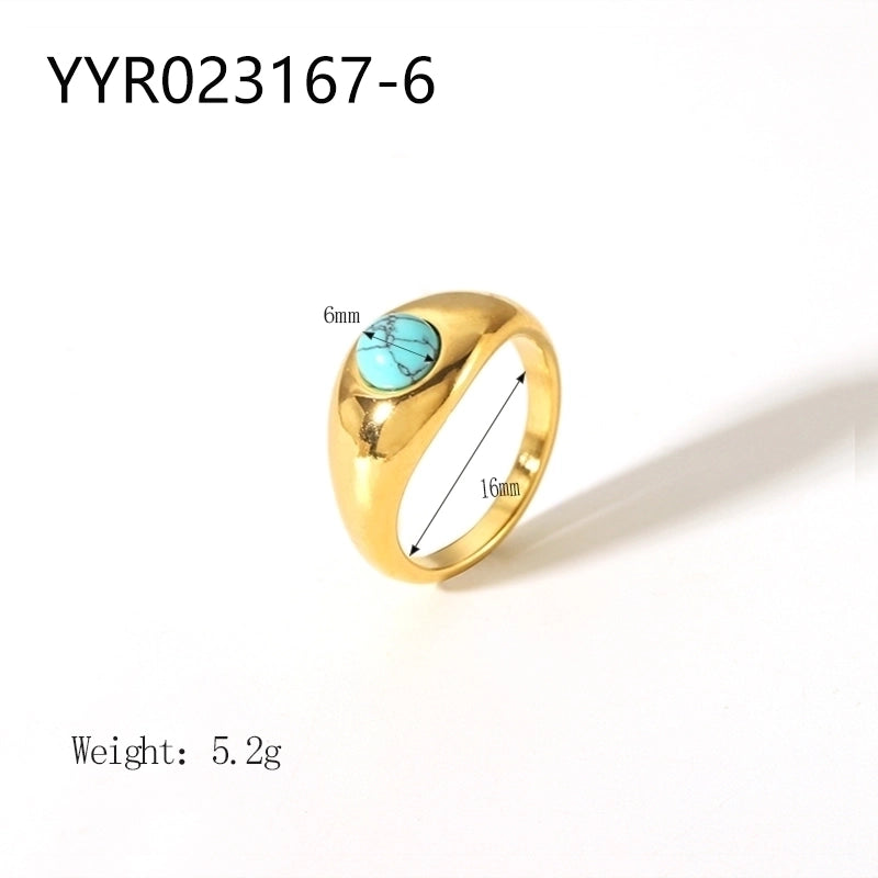 IG Style Retro Geometric 304 Stainless Steel Natural Stone Rhinestones Zircon 18K Gold Plated Polishing Plating Inlay Rings
