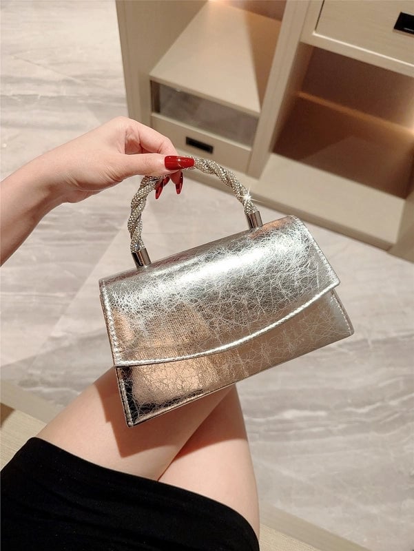 Adults Pu Leather Solid Color Classic Style Square Magnetic Buckle Evening Bag