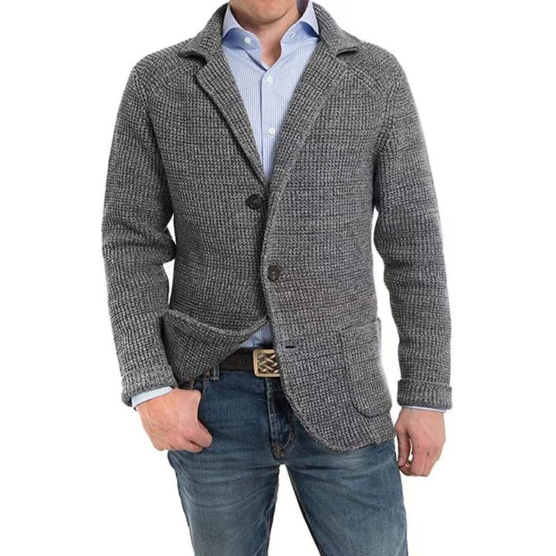 🔥Hot Sale🍂Men's Solid Lapel Knitted Long Sleeve Jacket