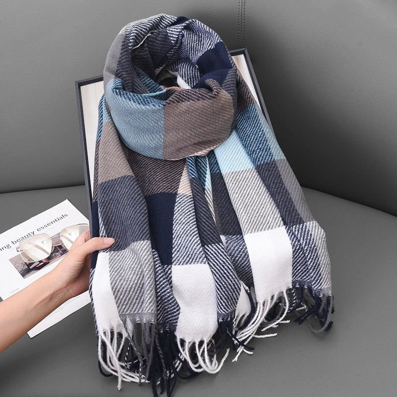 Women's Classic Style Plaid Imitation Cashmere Tassel Scarf