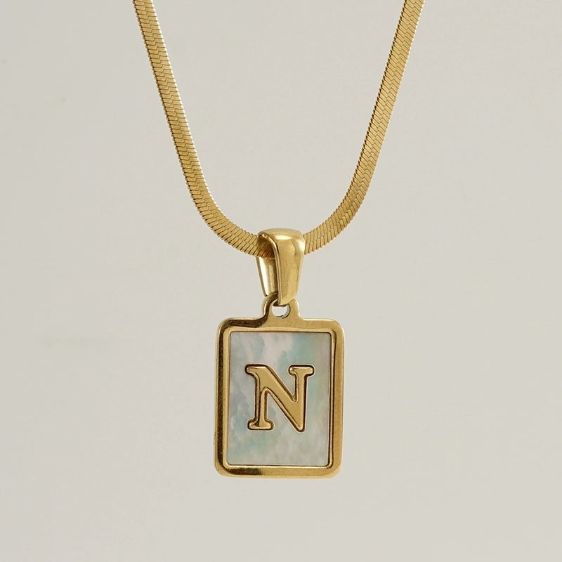 Stainless Steel 18K Gold Plated Casual  Plating Inlay Letter Shell Pendant Necklace