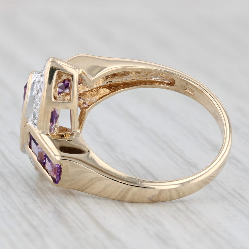 2.62ctw Marquise Amethyst Diamond Ring 10k Yellow Gold Size 6