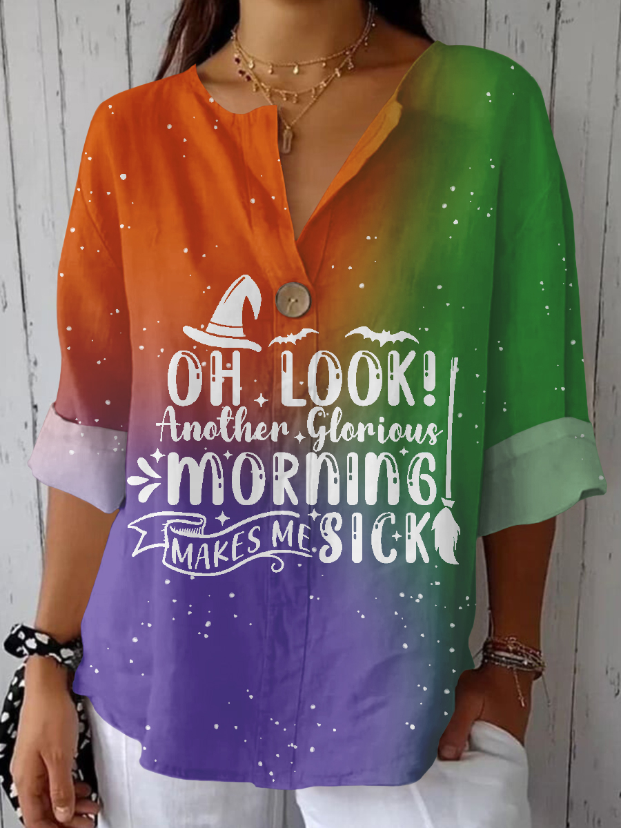 Halloween Witch Art Print Cotton and Linen Shirt Tops