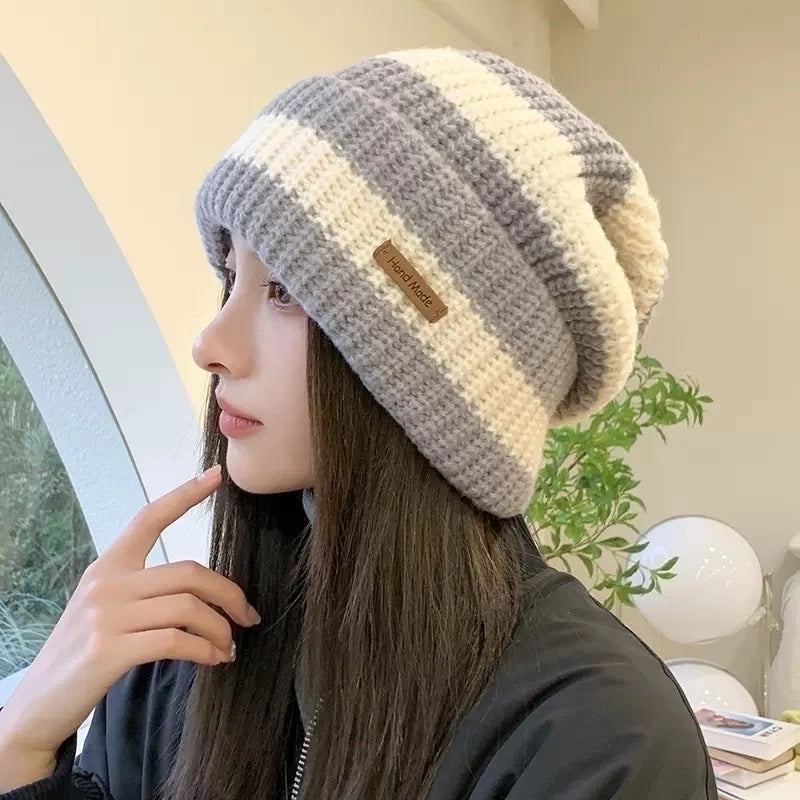 Women's Basic Lady Stripe Eaveless Wool Cap