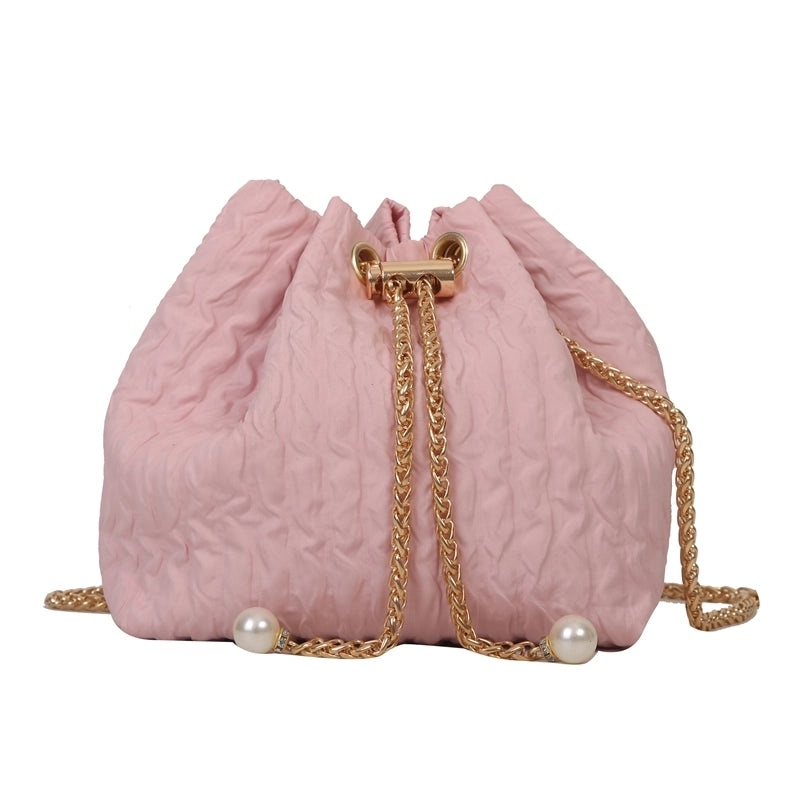 Women's Canvas Solid Color Basic Bucket String Crossbody Bag