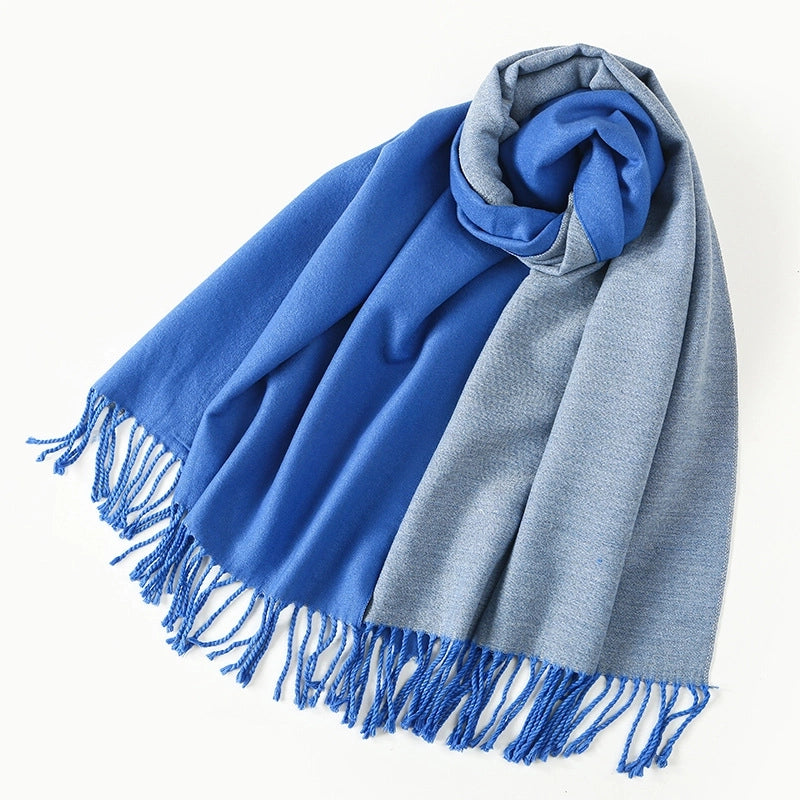 Women's Elegant Minimalist Color Block Imitation Dehaired Angora Tassel Scarf