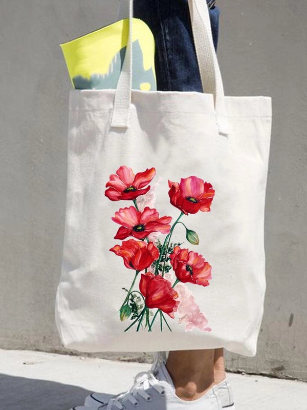 Women's Printed Shopping Bag Casual Shopping Handbag Women's Shoulder Bag Large Capacity New Artistic Fresh Women's Bag