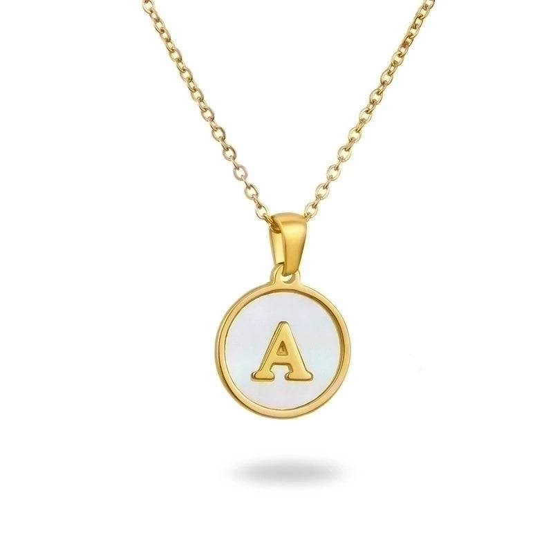 Minimalist Round Letter Titanium Steel Shell 18K Gold Plated Plating Necklace