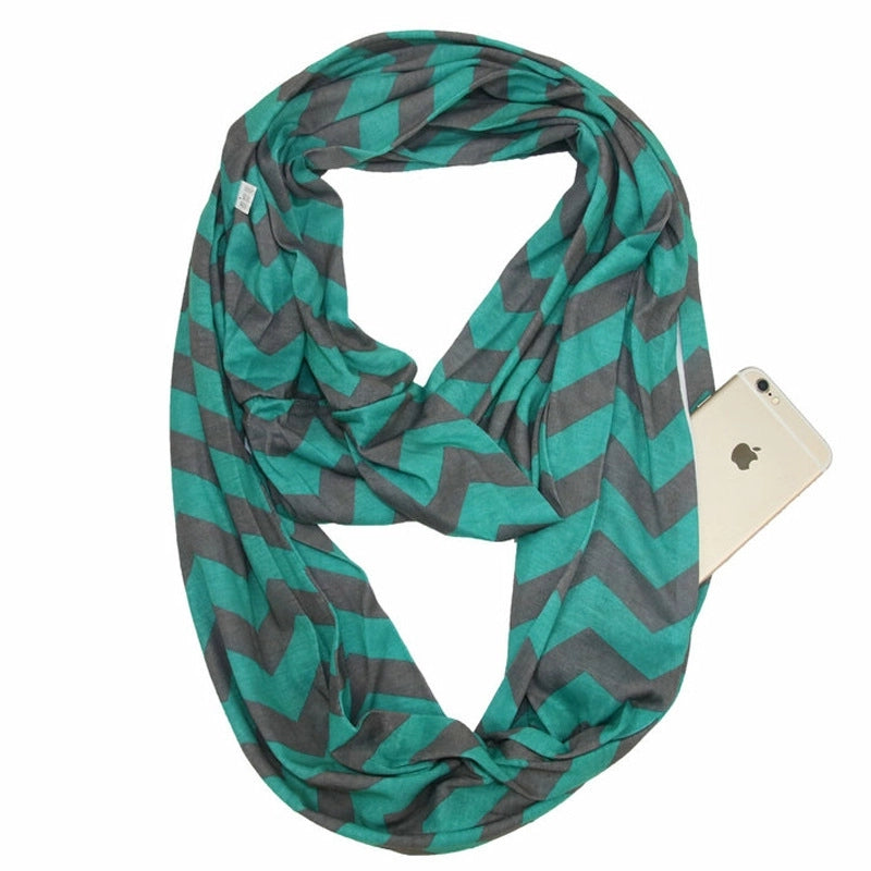 Pocket Scarf Scarf Women Fish Bone Zipper Storage Pocket Scarf Infinity Scarf